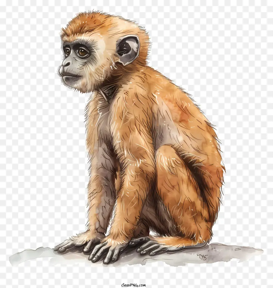 Monyet，Lukisan Cat Air PNG