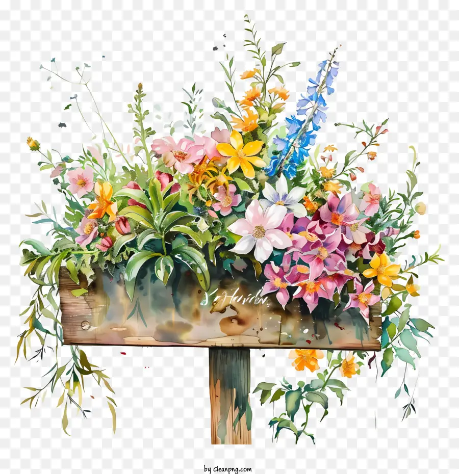 Papan Tanda Bunga Musim Semi，Kotak Bunga Kayu PNG