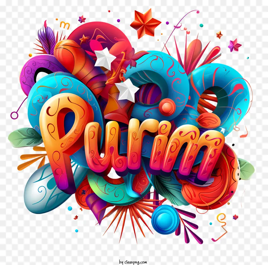 Purim，Teks Purim Berwarna Warni PNG