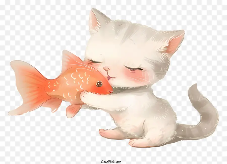 Kucing Mencium Ikan，Kucing Putih PNG