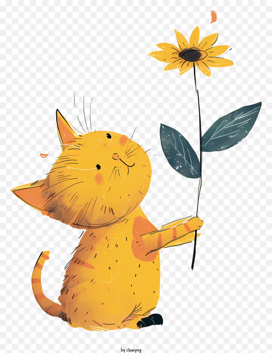 Kucing Kecil Bermain Bunga，Cat Kuning PNG