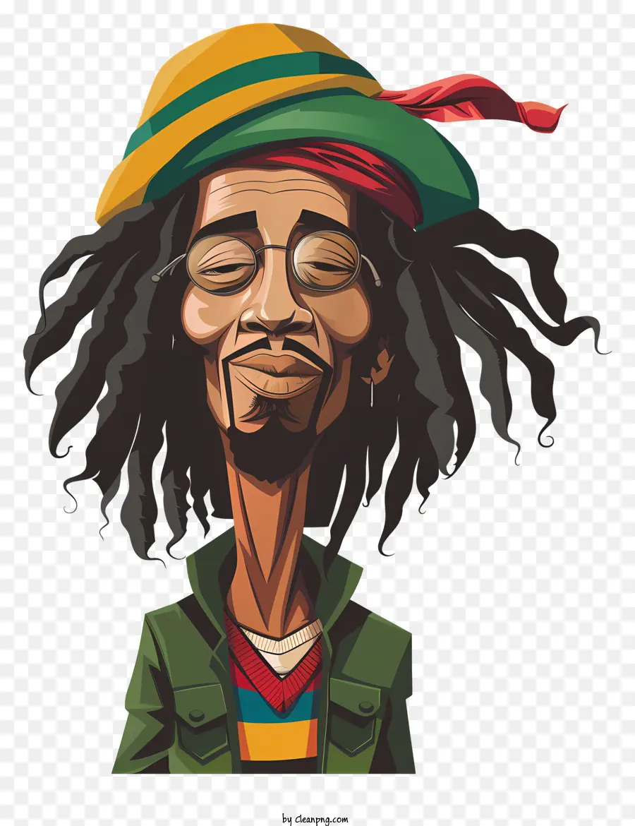 Bob Marley，Karakter Kartun Dengan Rambut Gimbal Dan Topi PNG