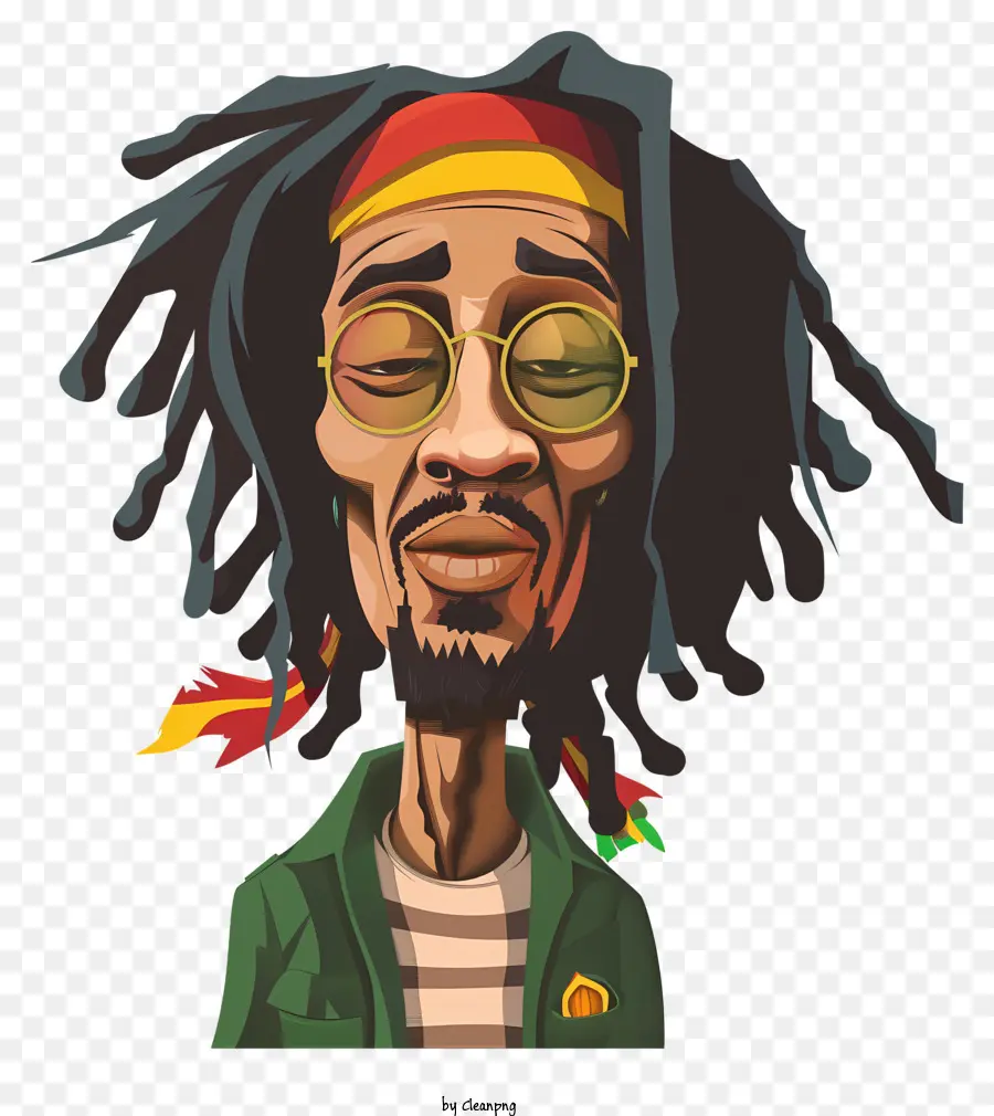 Bob Marley，Karakter Kartun Dengan Rambut Gimbal Dan Topi PNG