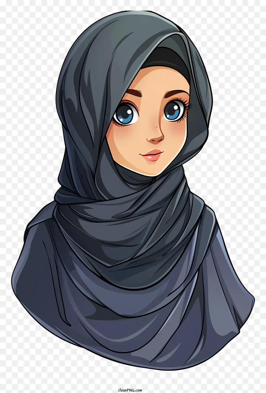 Wanita Kartun Dengan Kerudung，Mata Biru PNG