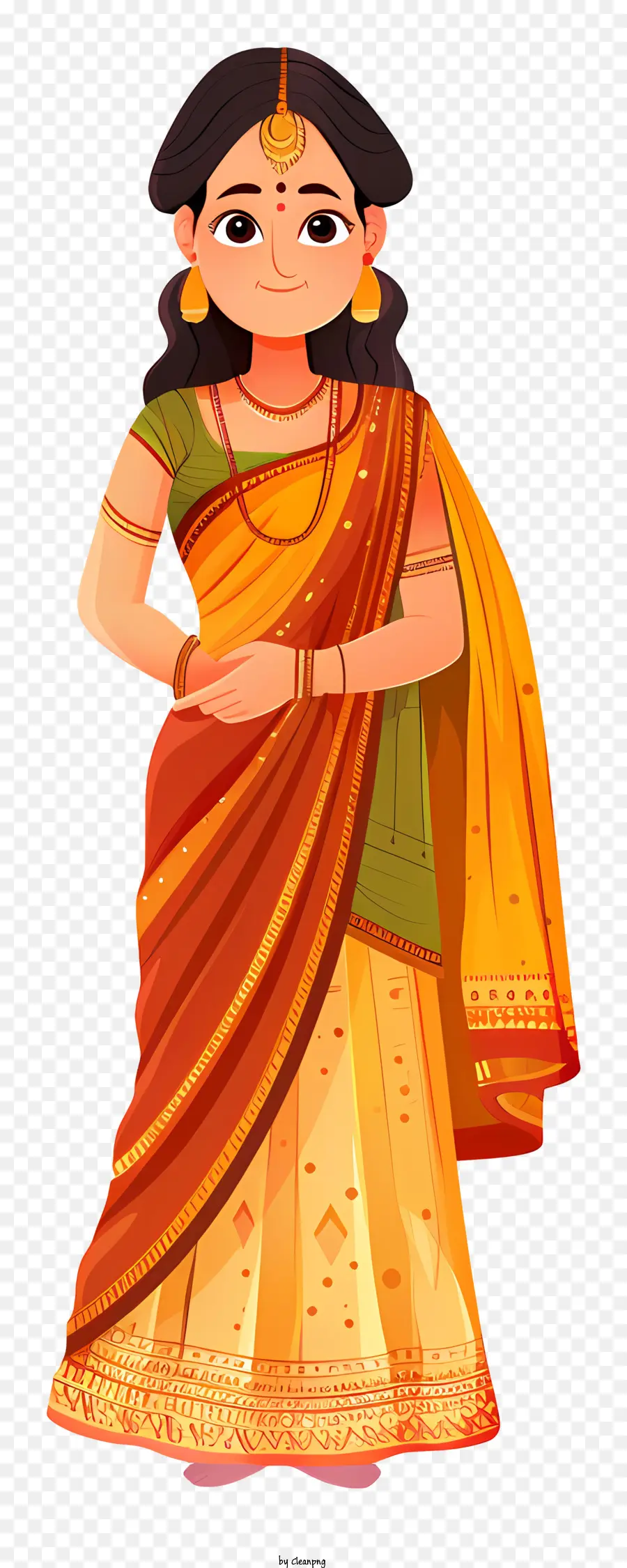 Kartun Wanita India，Pakaian Tradisional India PNG