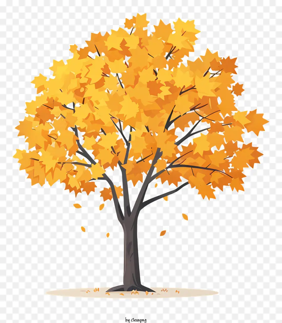 Pohon Musim Gugur，Daun Emas PNG