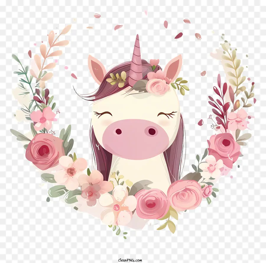 Unicorn，Mahkota Bunga PNG