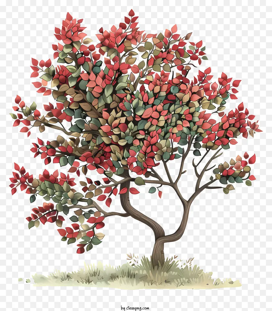 Pohon Musim Gugur，Daun Merah PNG