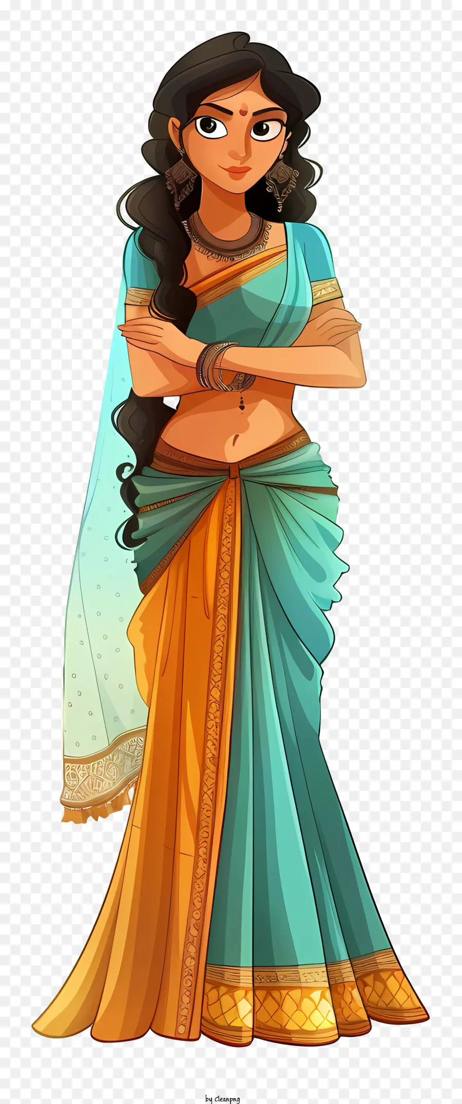 Kartun Wanita India，Sari India PNG