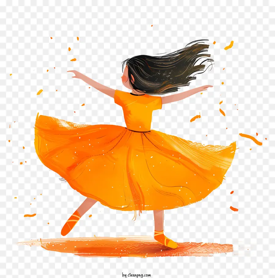 Balet Menari Gadis Kecil，Gaun Oranye PNG