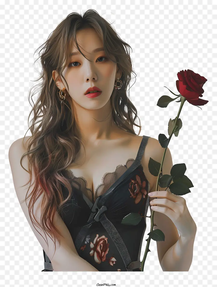 Taeyeon，Wanita Dengan Mawar PNG