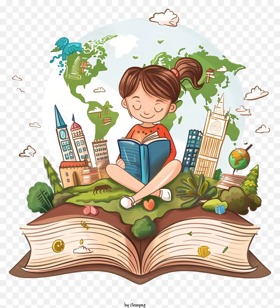 Dunia Hari Bercerita，Gadis Itu Membaca Buku PNG
