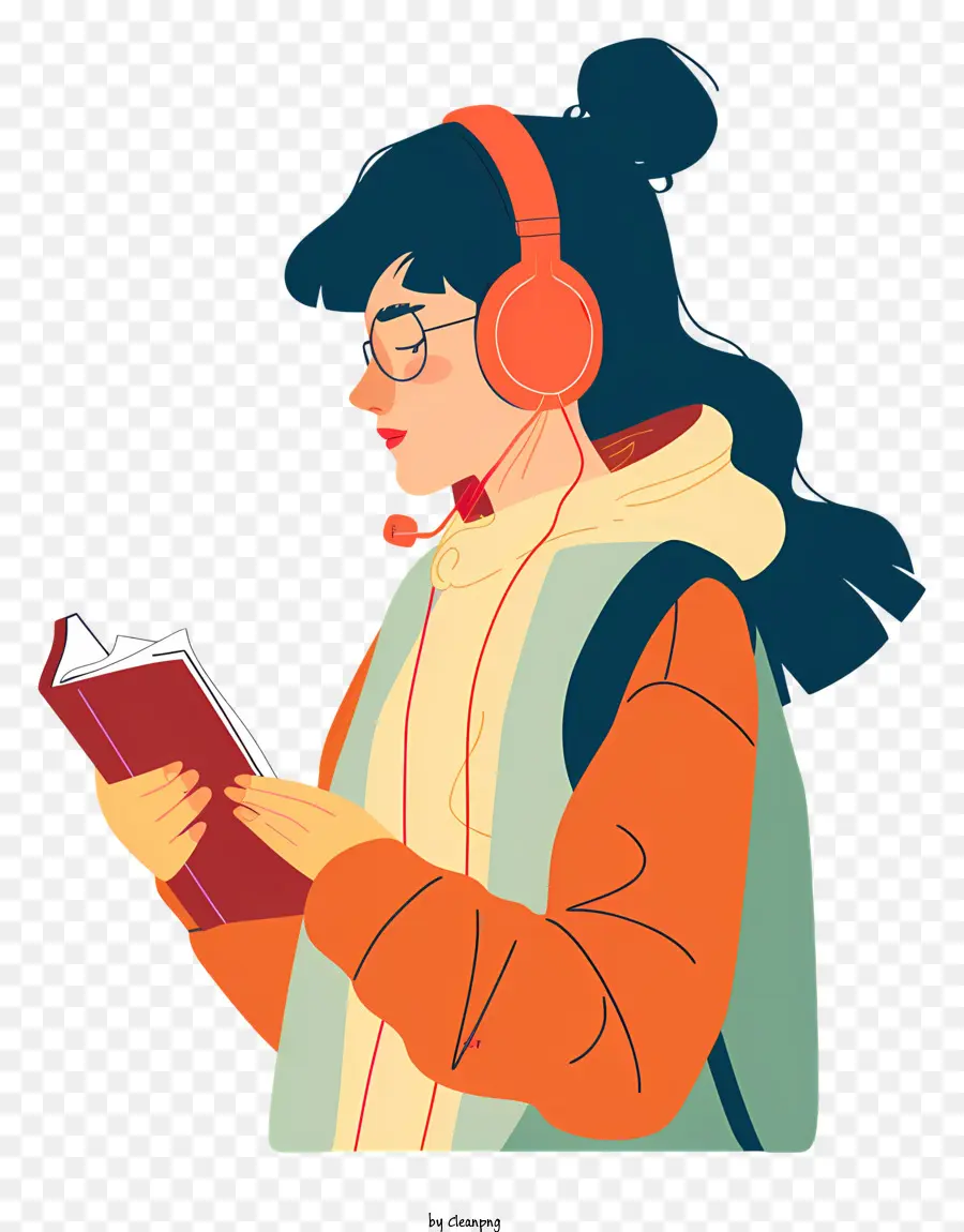 Wanita Mendengarkan Buku Audio，Headphone PNG