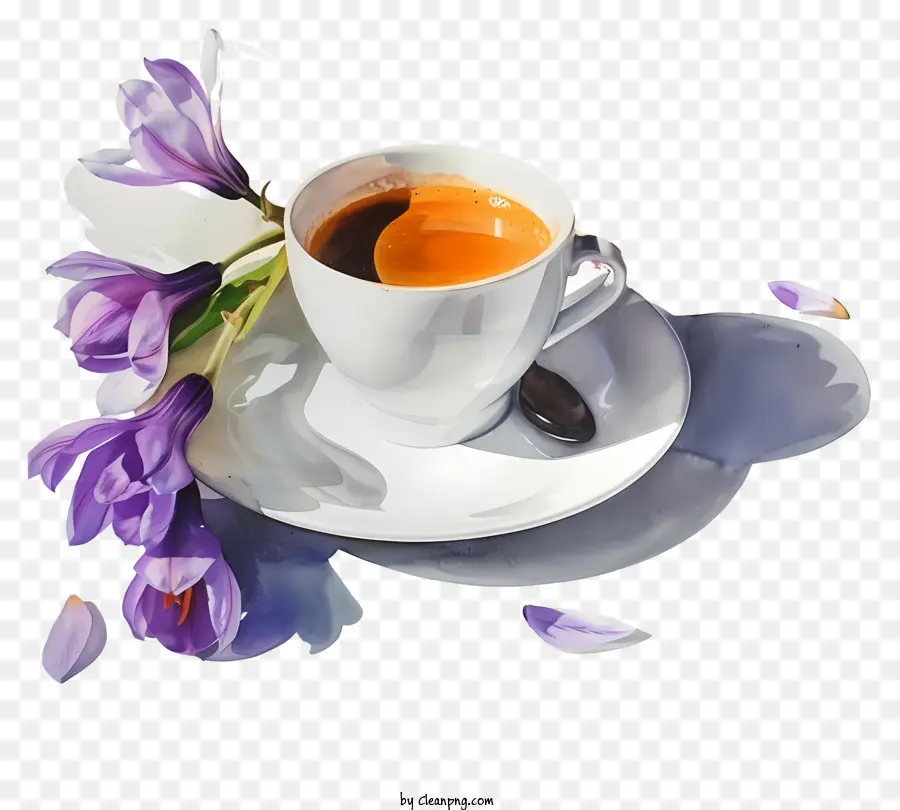 Waktu Minum Kopi Musim Semi，Cangkir Kopi Dengan Crocus PNG