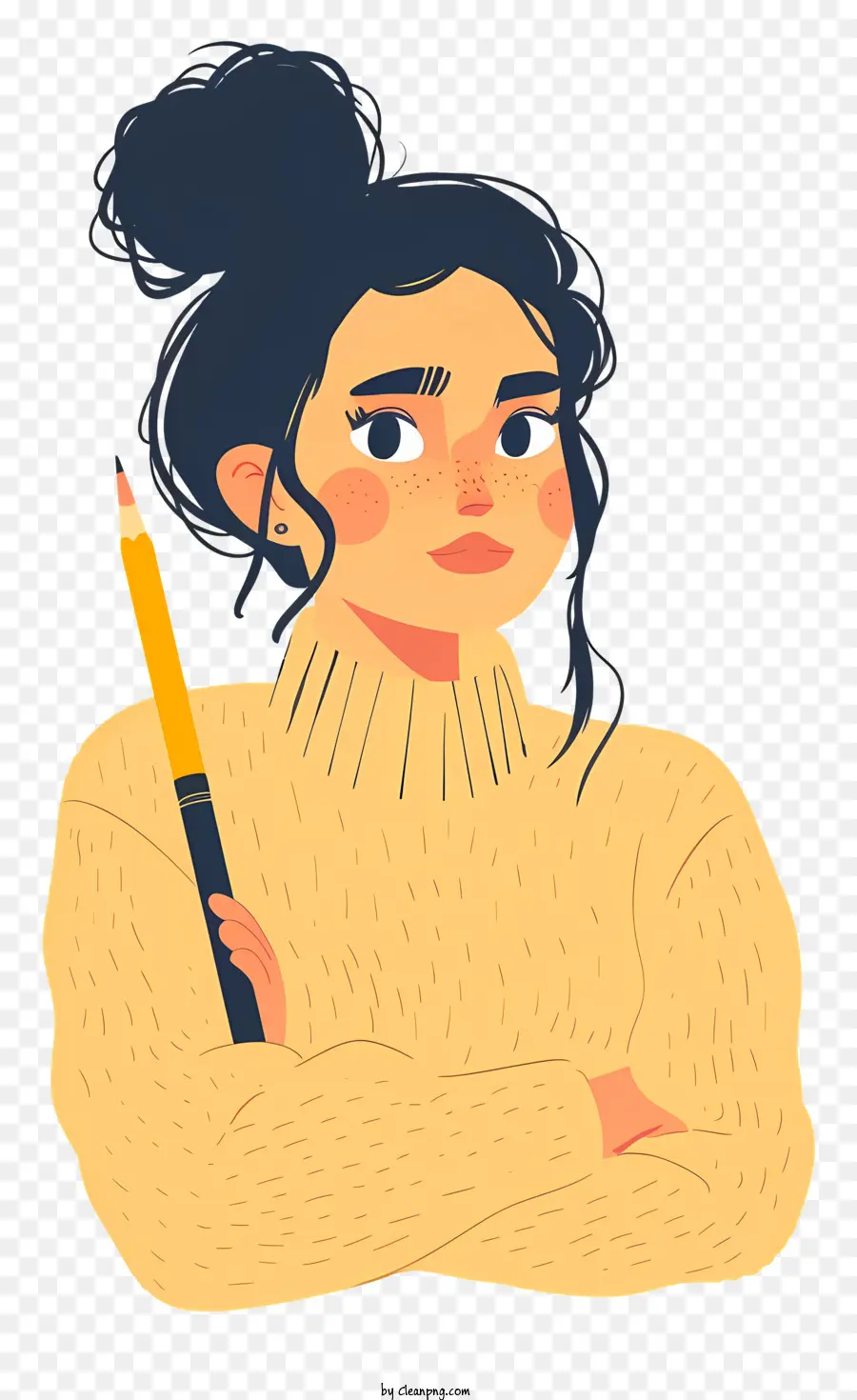 Wanita Dengan Pensil，Sweter Krem PNG