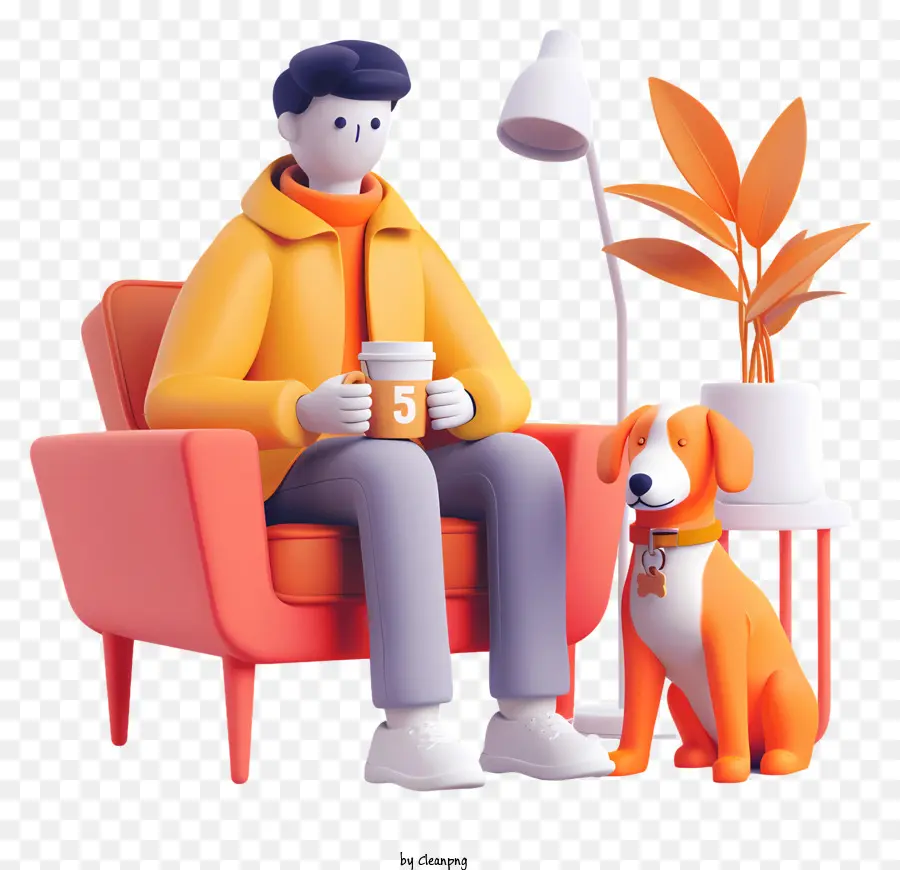 Pria Bermain Dengan Anjing，Kursi Oranye PNG