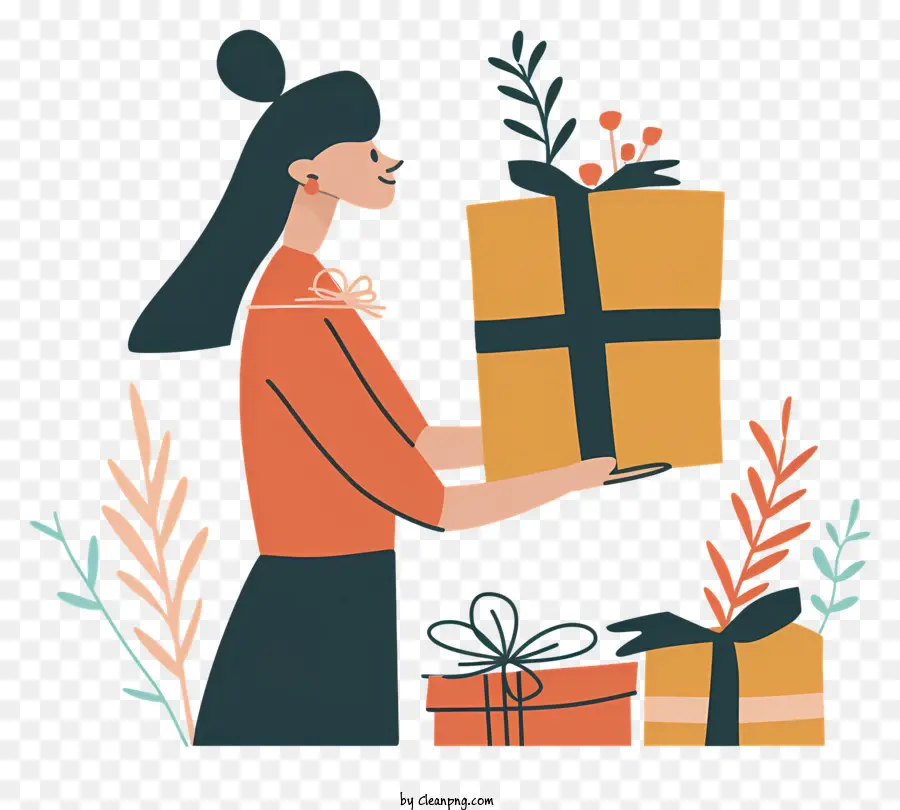 Wanita Memegang Kotak Hadiah，Hadiah PNG