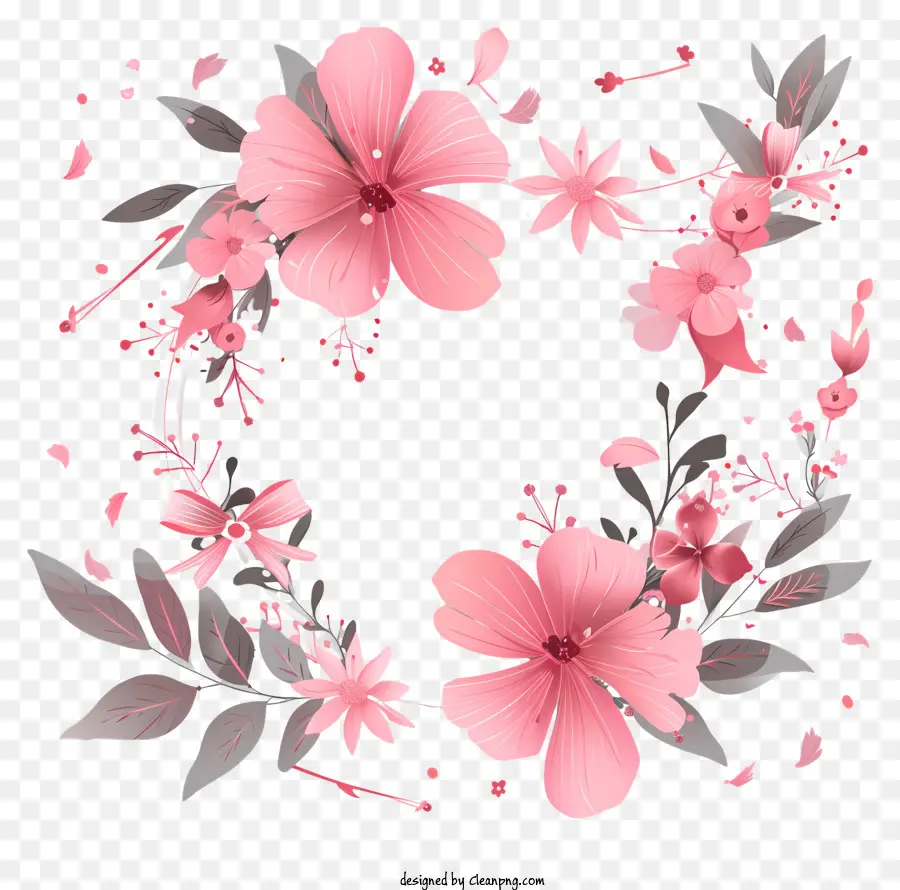 Bingkai Bundar Bunga，Bunga Merah Muda PNG