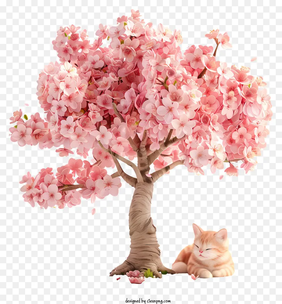 Kucing Lucu Di Bawah Pohon，Pohon Sakura PNG