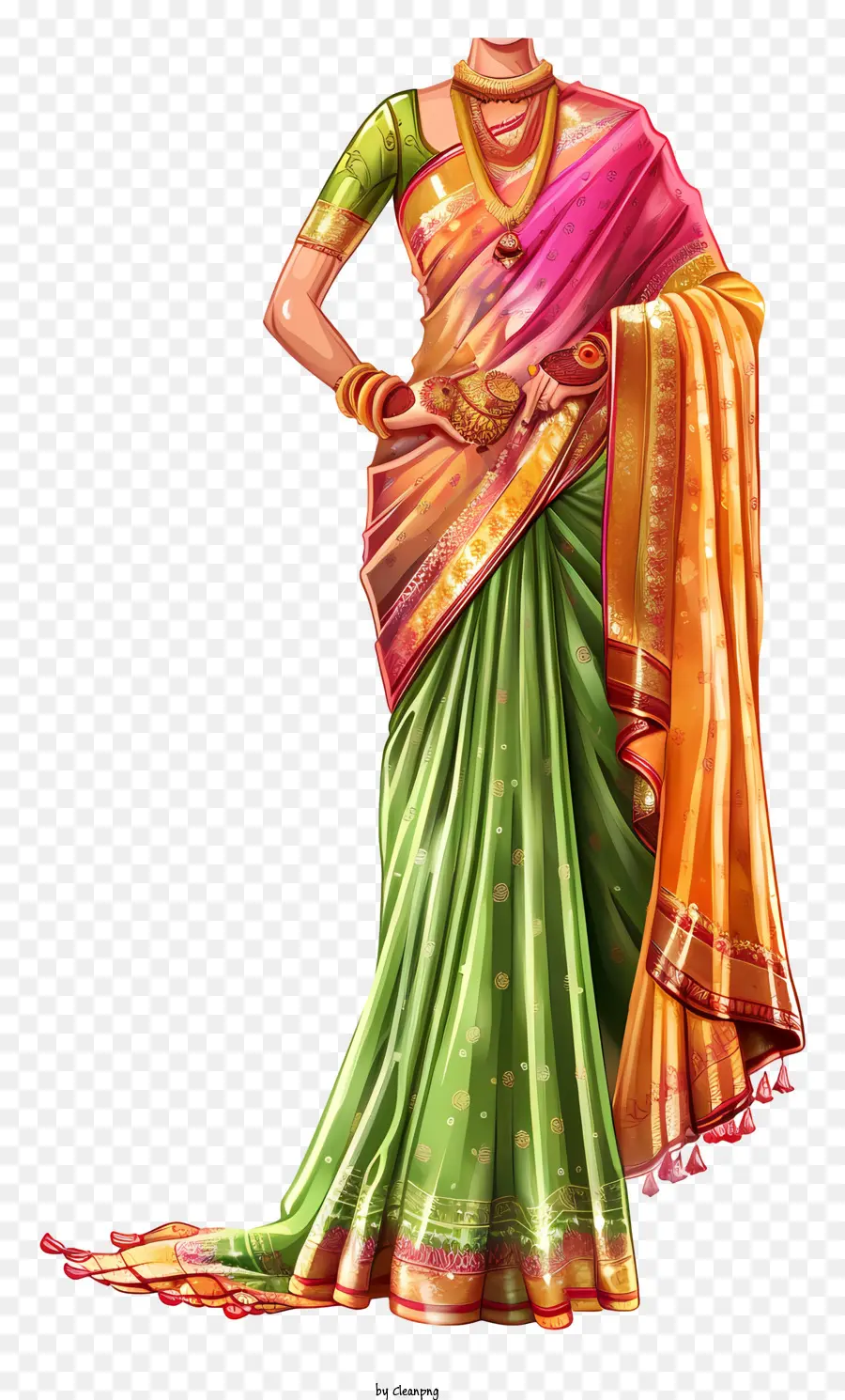 Saree India，Pakaian Tradisional India PNG