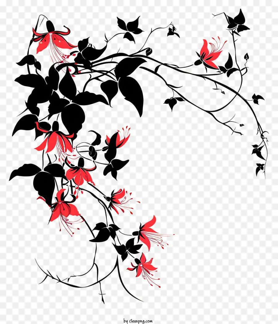 Bunga Siluet，Bunga Bunga Merah PNG