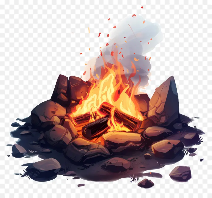 Api Unggun，Batu PNG