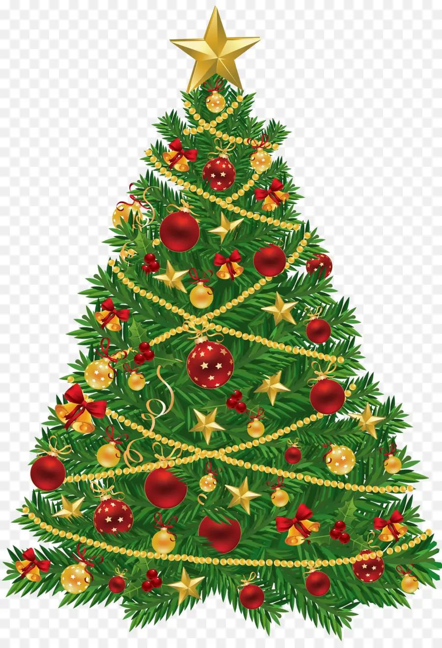 Pohon Natal，Dekorasi Merah Dan Emas PNG