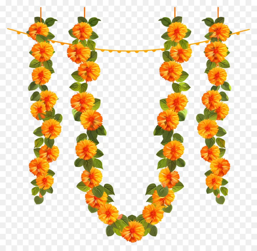 Diwali Marigold Garland，Bunga Oranye PNG