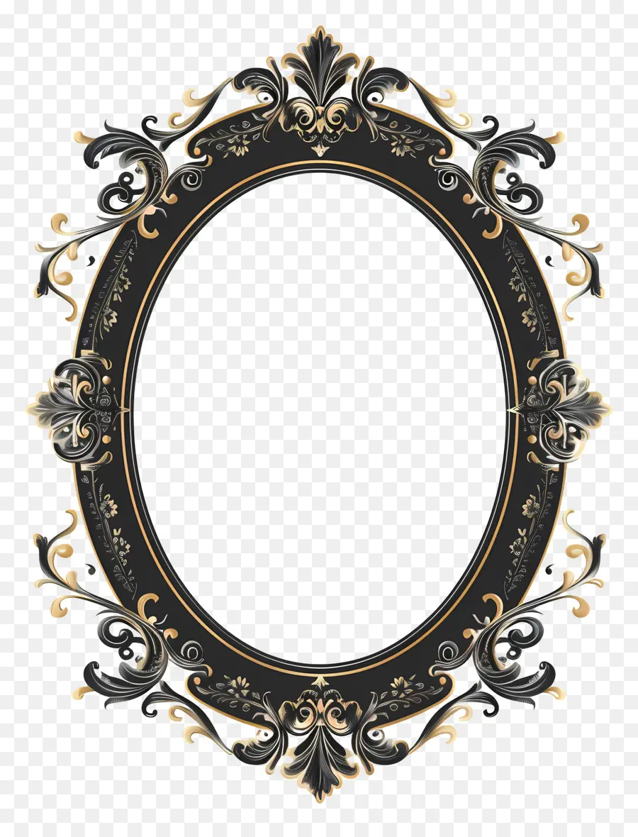 Bingkai Oval，Hitam Dan Gold Frame PNG