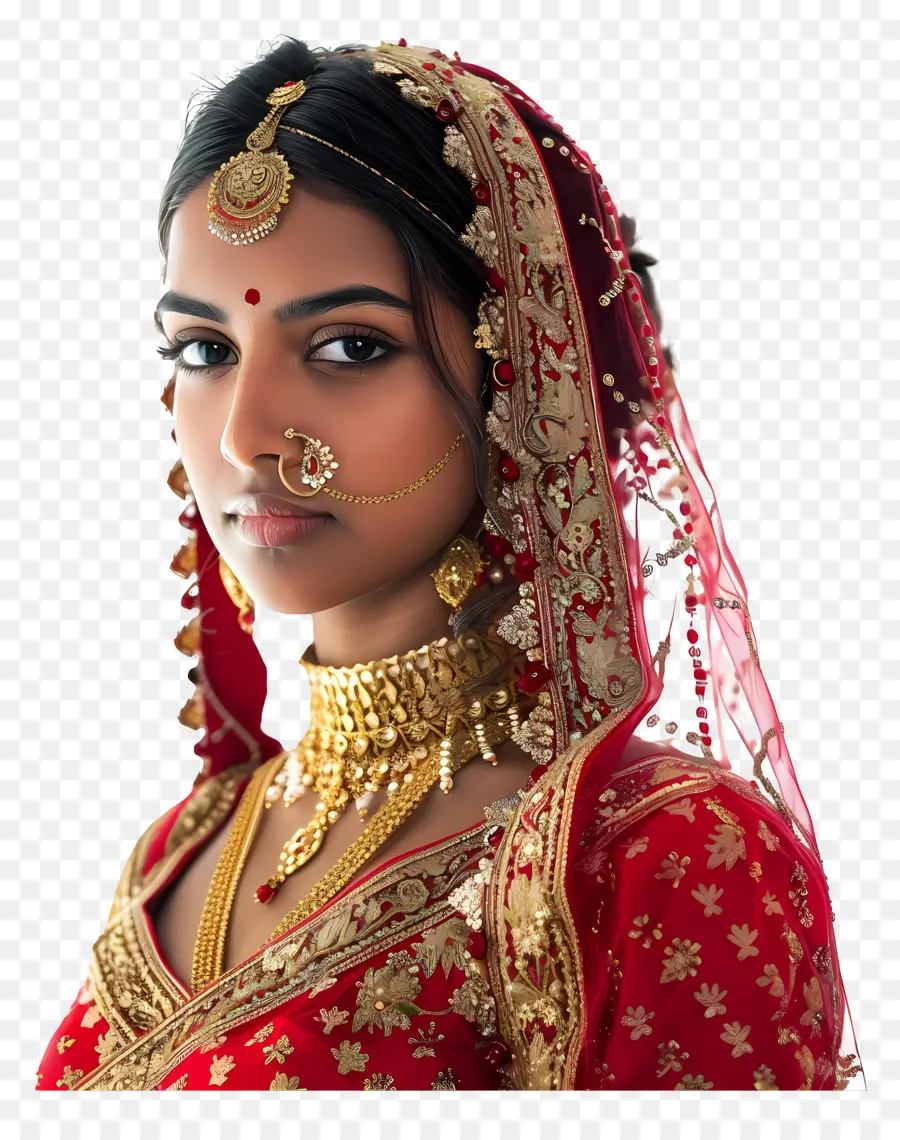 Gadis Berpakaian India，Perhiasan Emas PNG
