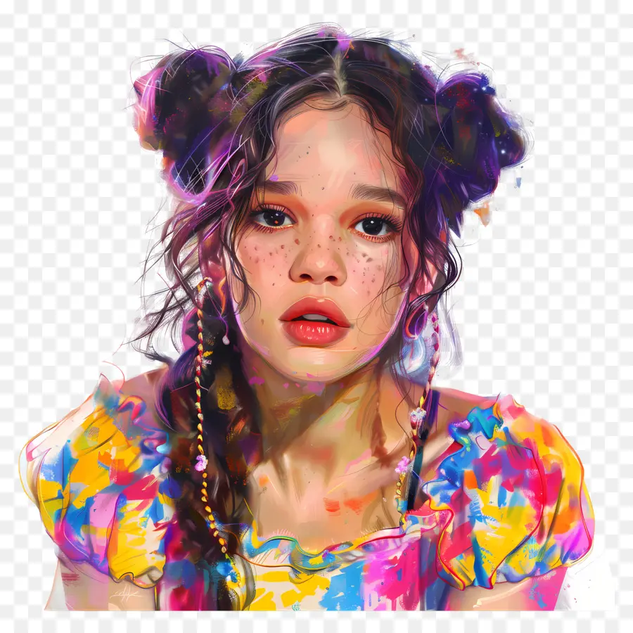 Jenna Ortega，Potret Gadis Berwarna Warni PNG