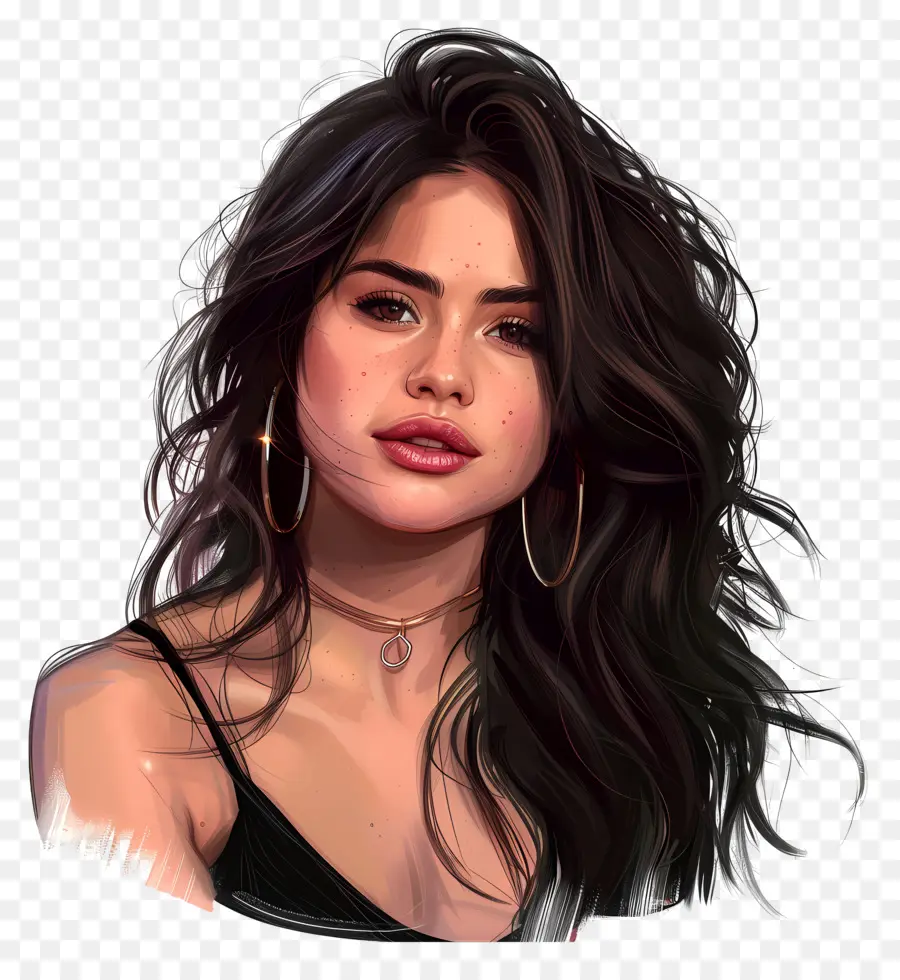 Selena Gomez，Rambut Hitam Panjang PNG