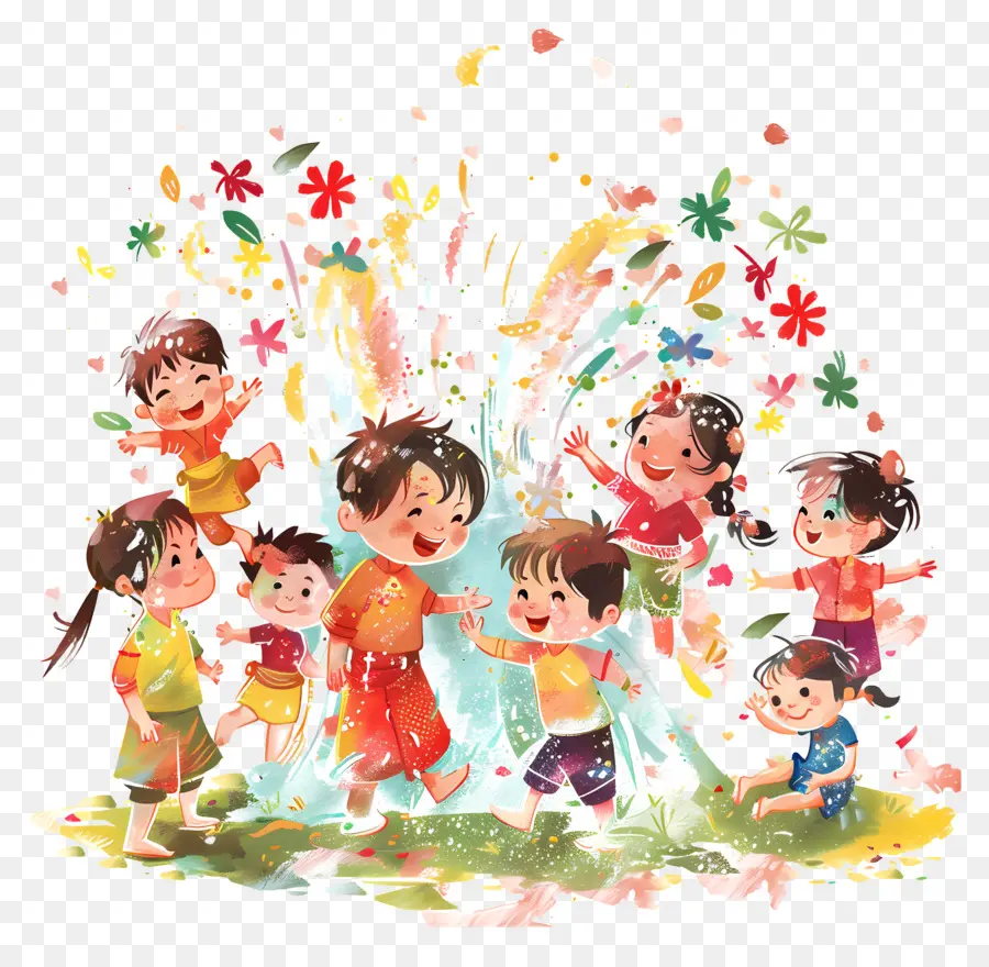 Festival Songkran，Anak Anak Bermain PNG