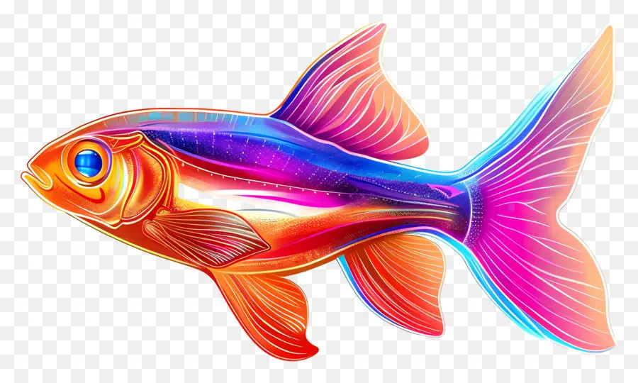 Glofish，Ikan Warna Warni PNG