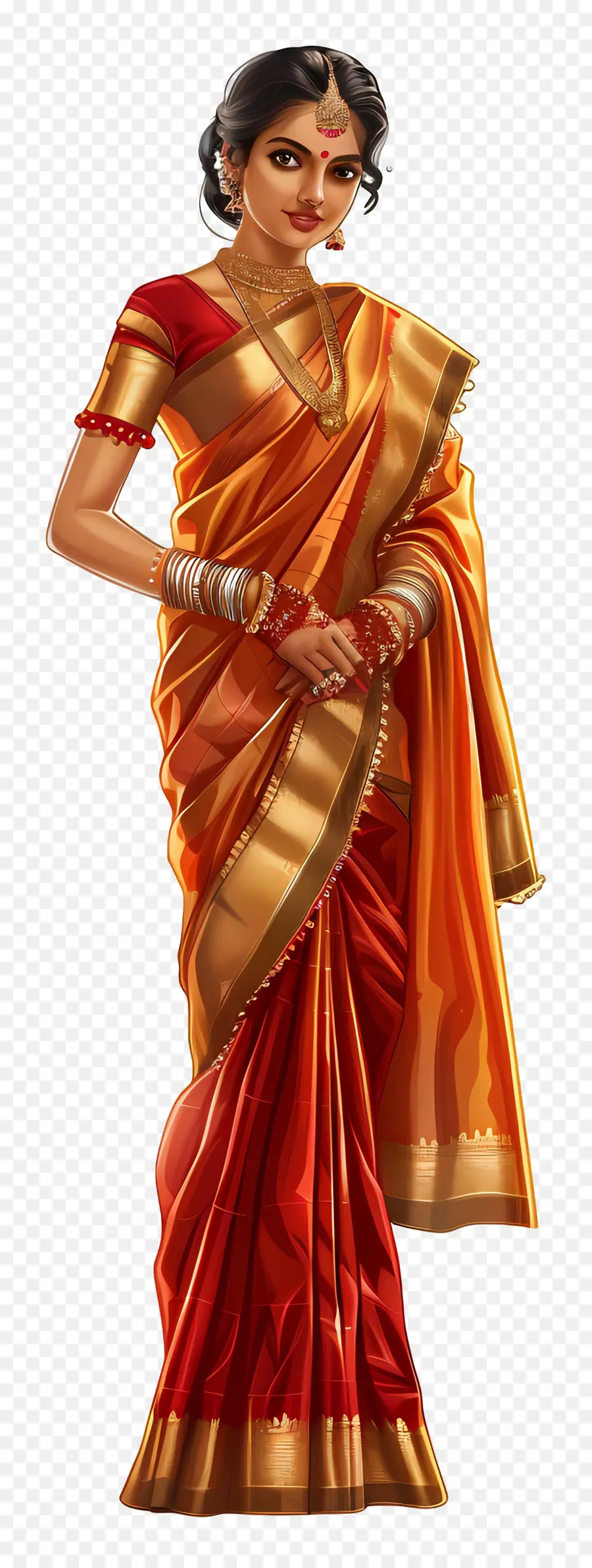 Kancheepuram Pattu Saree，Wanita Berbaju Sari PNG