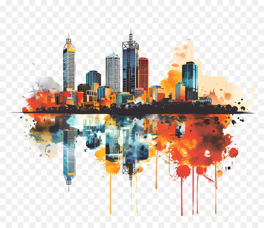 Cakrawala Kota Perth，Lukisan City Skyline PNG