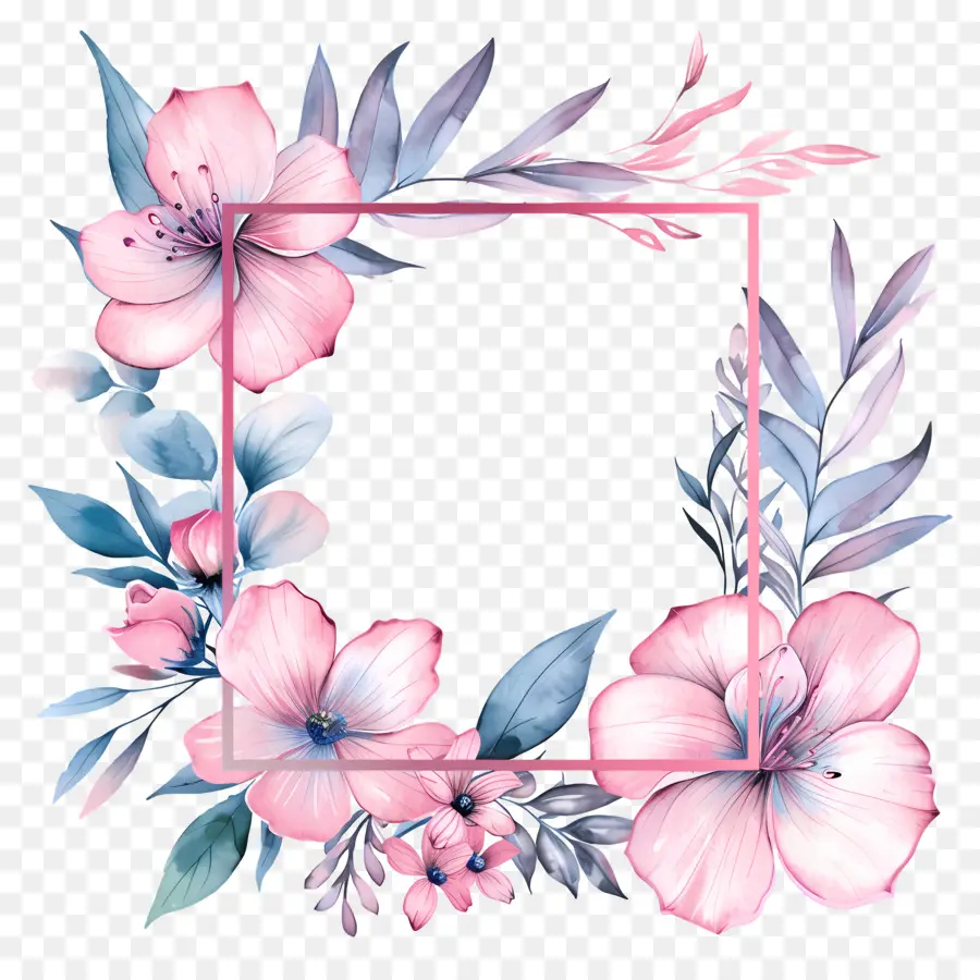Bingkai Bunga，Bunga Merah Muda PNG