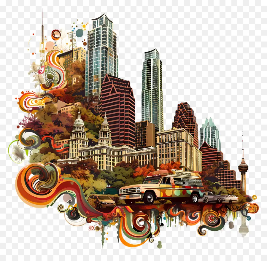 Austin Skyline，Mural Cityscape PNG