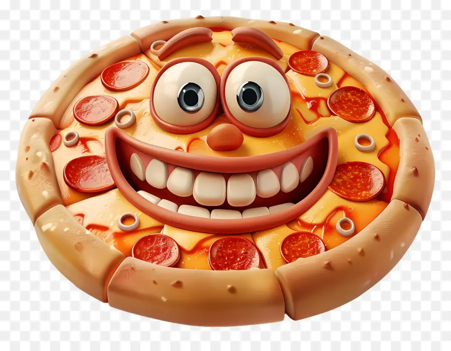 Makanan Kartun 3d，Pizza Tersenyum PNG