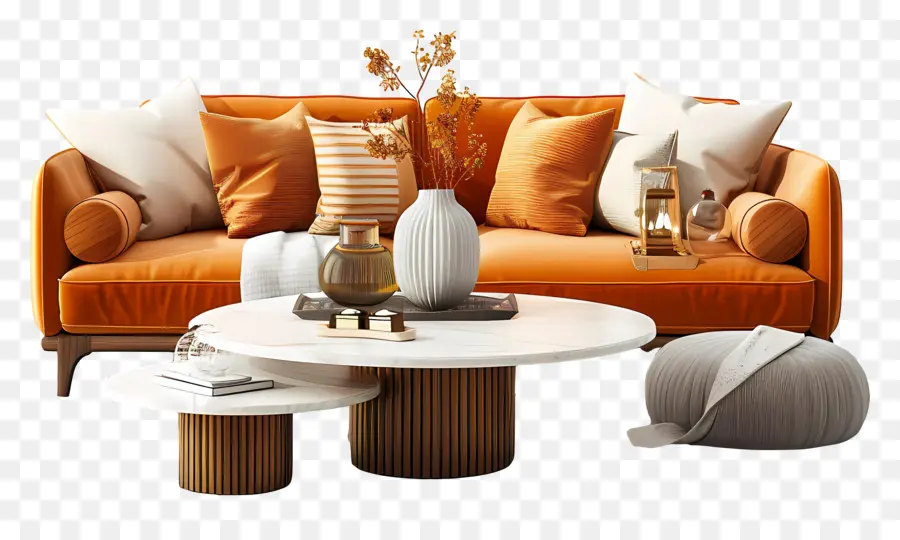Ruang Tamu，Sofa Oranye PNG