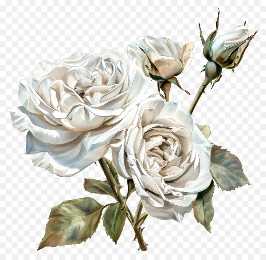 Mawar Putih，Lukisan Cat Air PNG