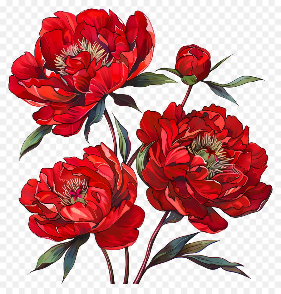 Peony Merah，Bunga Mekar PNG