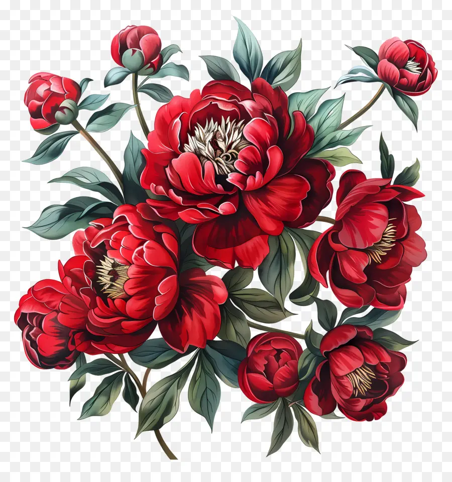 Peony Merah，Bunga Merah PNG