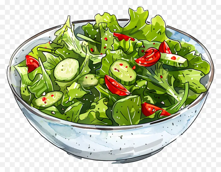 Hijau Salad，Lukisan Cat Air PNG