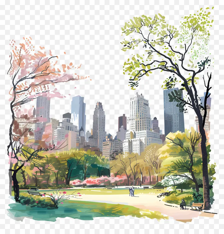 New York Central Park，Lukisan Cat Air PNG