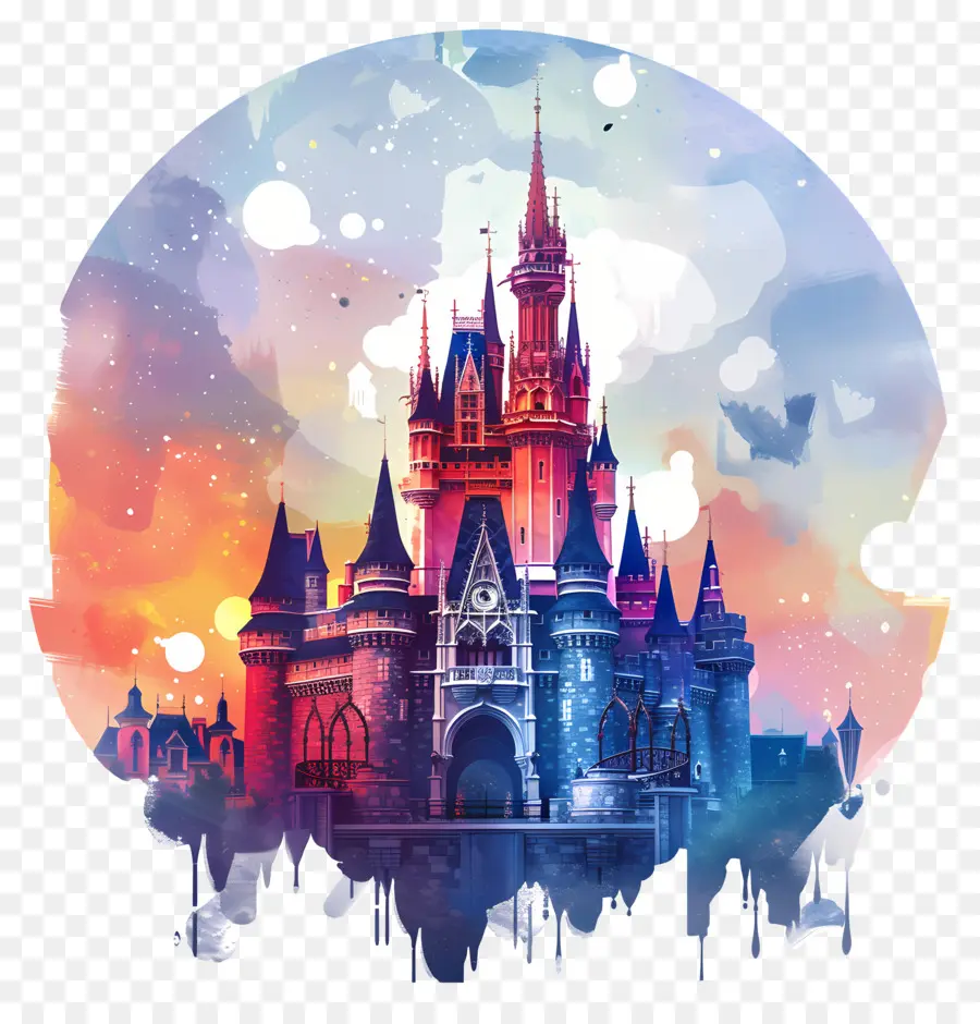 Kastil Disney，Lukisan Cat Air PNG