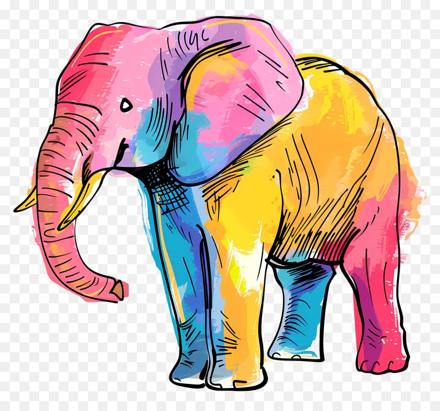 Kartun Gajah，Gajah Berwarna Warni PNG