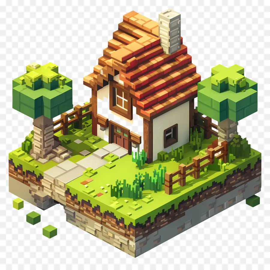 Minecraft Pixel，Rumah Kayu PNG