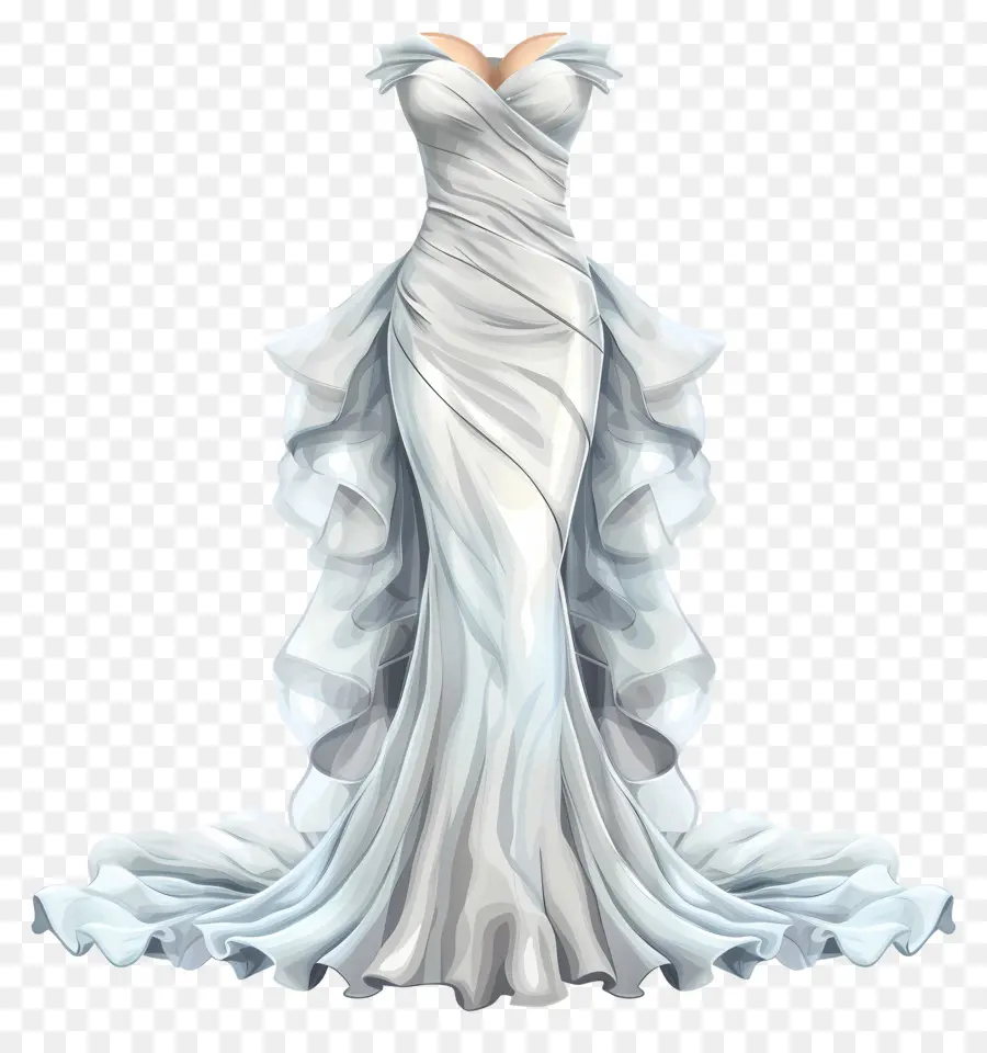 Gaun Pengantin Putri Duyung，Gaun Sifon Sutra PNG