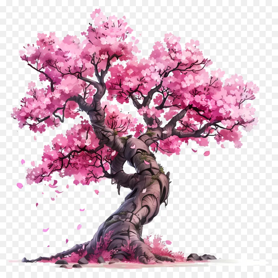 Pohon Sakura，Kelopak Merah Muda PNG